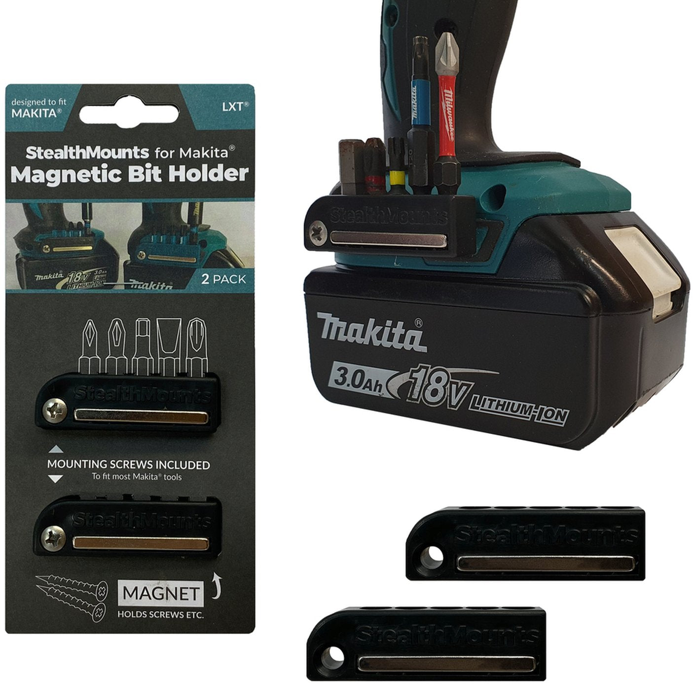 StealthMounts Magnetic Bit Holder for Makita LXT & XGT Tools, 2-Pack