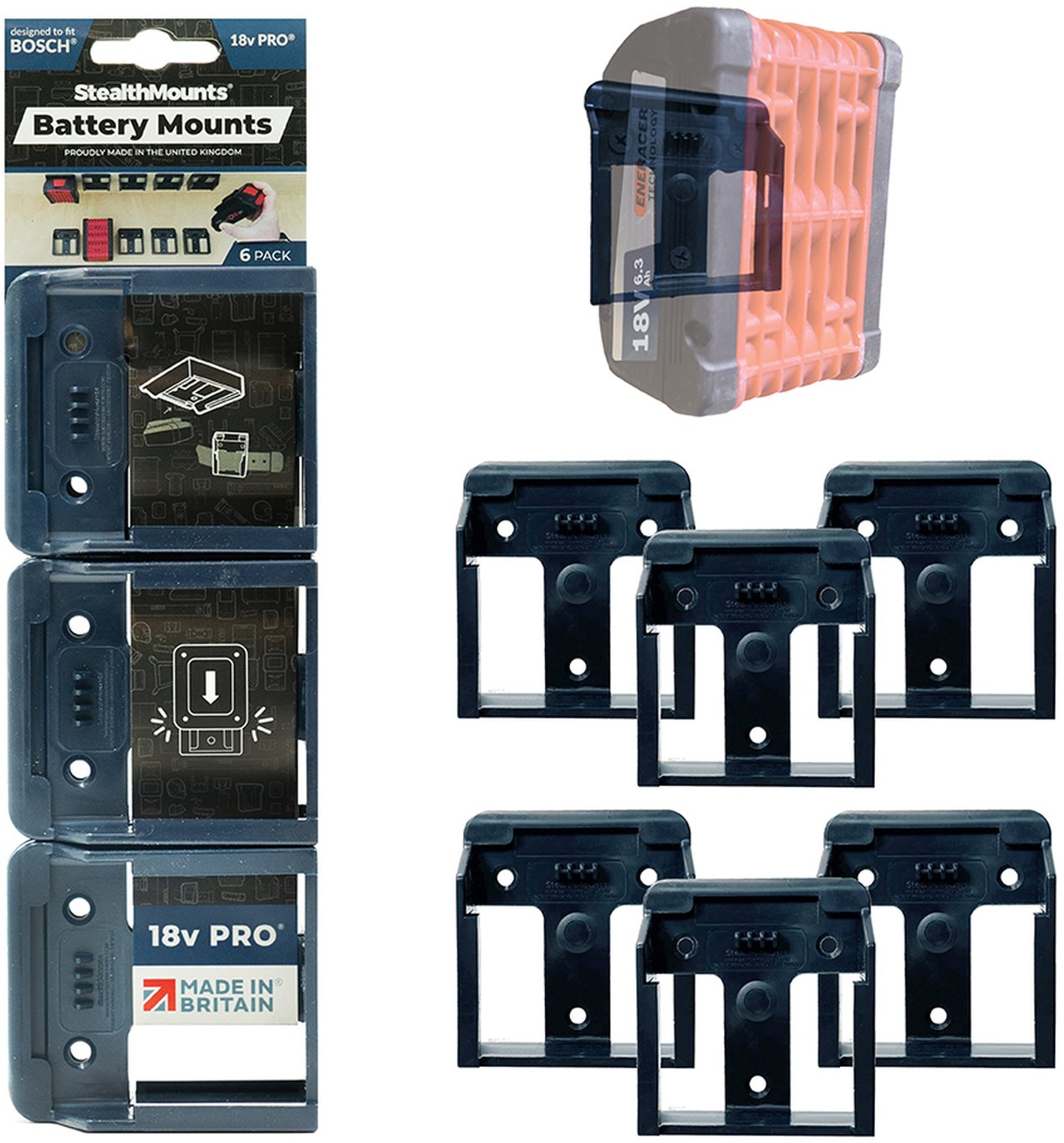 StealthMounts Battery Mounts for Bosch 18V, 6-Pack