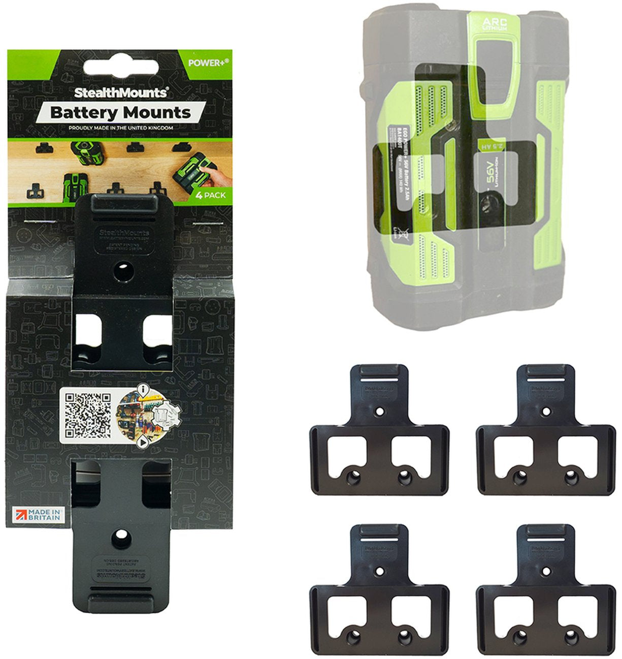 StealthMounts Battery Mounts for EGO Black, 4-Pack