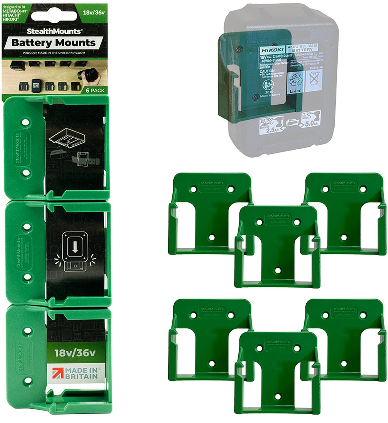 StealthMounts Battery Mounts for Metabo HPT, 6-Pack