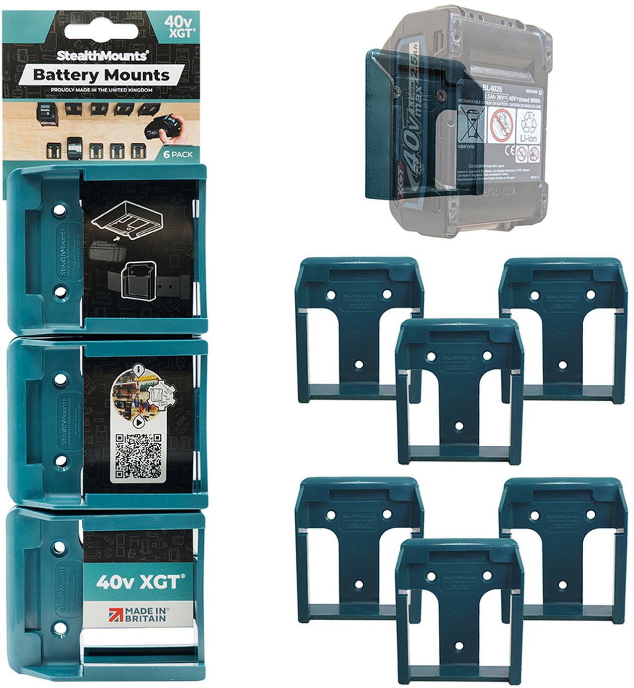 StealthMounts Battery Mounts for Makita 40V XGT, 6-Pack