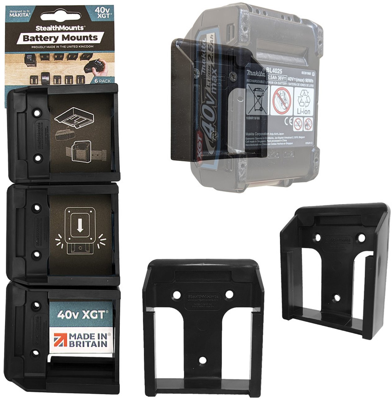 StealthMounts Battery Mounts for Makita 40V XGT, 6-Pack