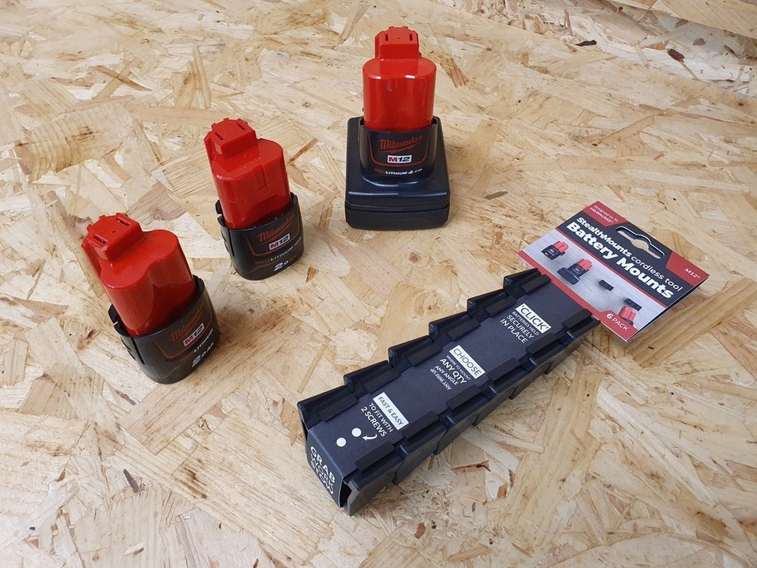 StealthMounts Battery Mounts for Milwaukee M12 Black, 6-Pack