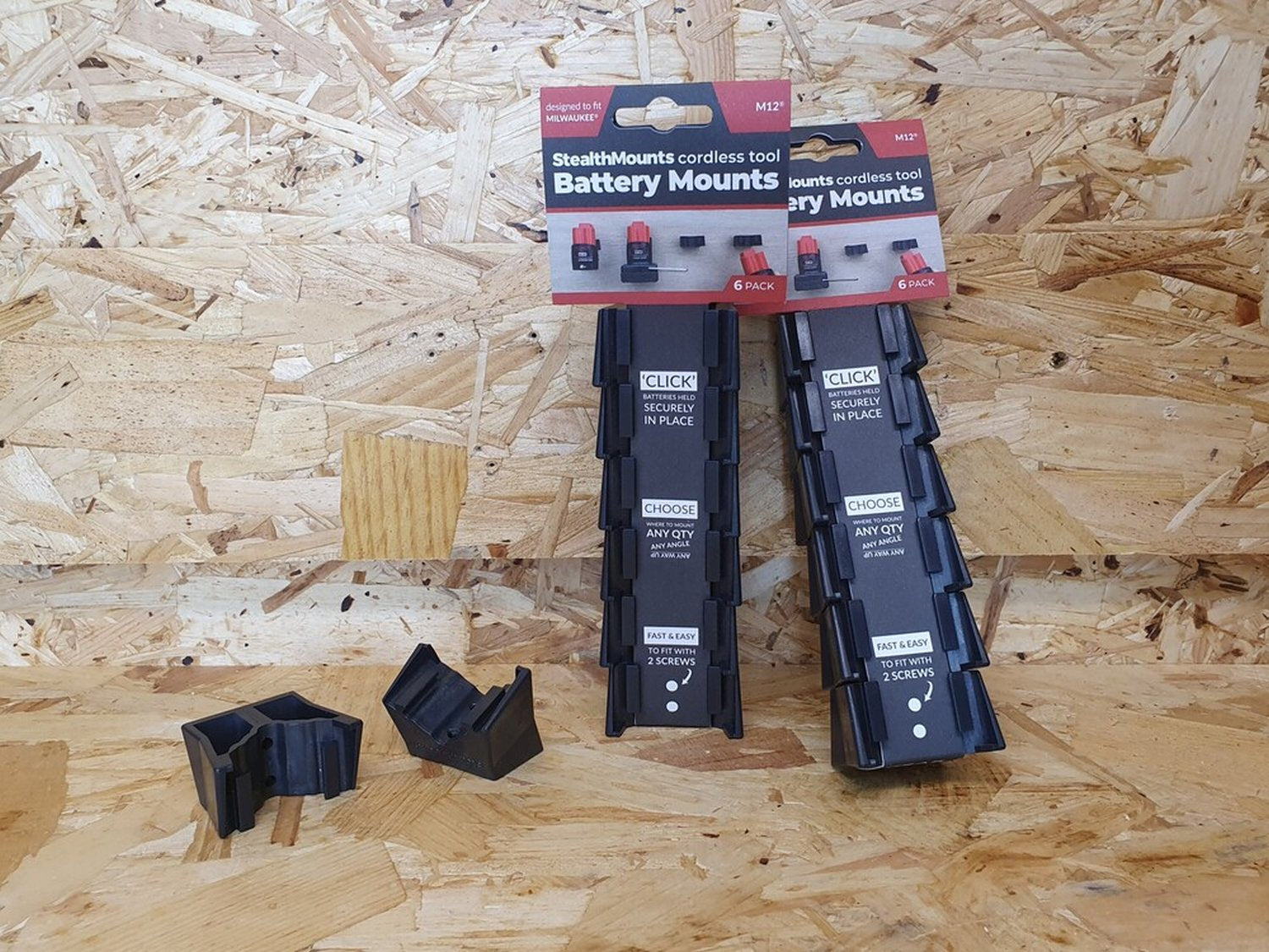 StealthMounts Battery Mounts for Milwaukee M12 Black, 6-Pack