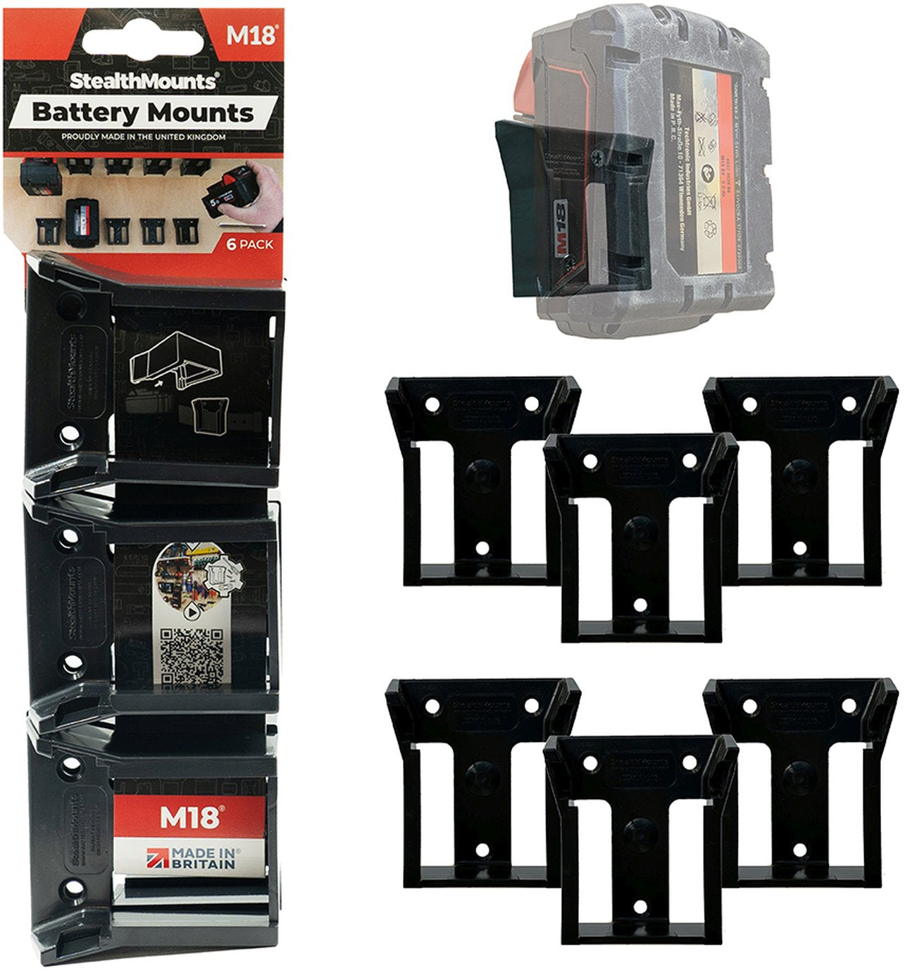 StealthMounts Battery Mounts for Milwaukee M18, 6-Pack