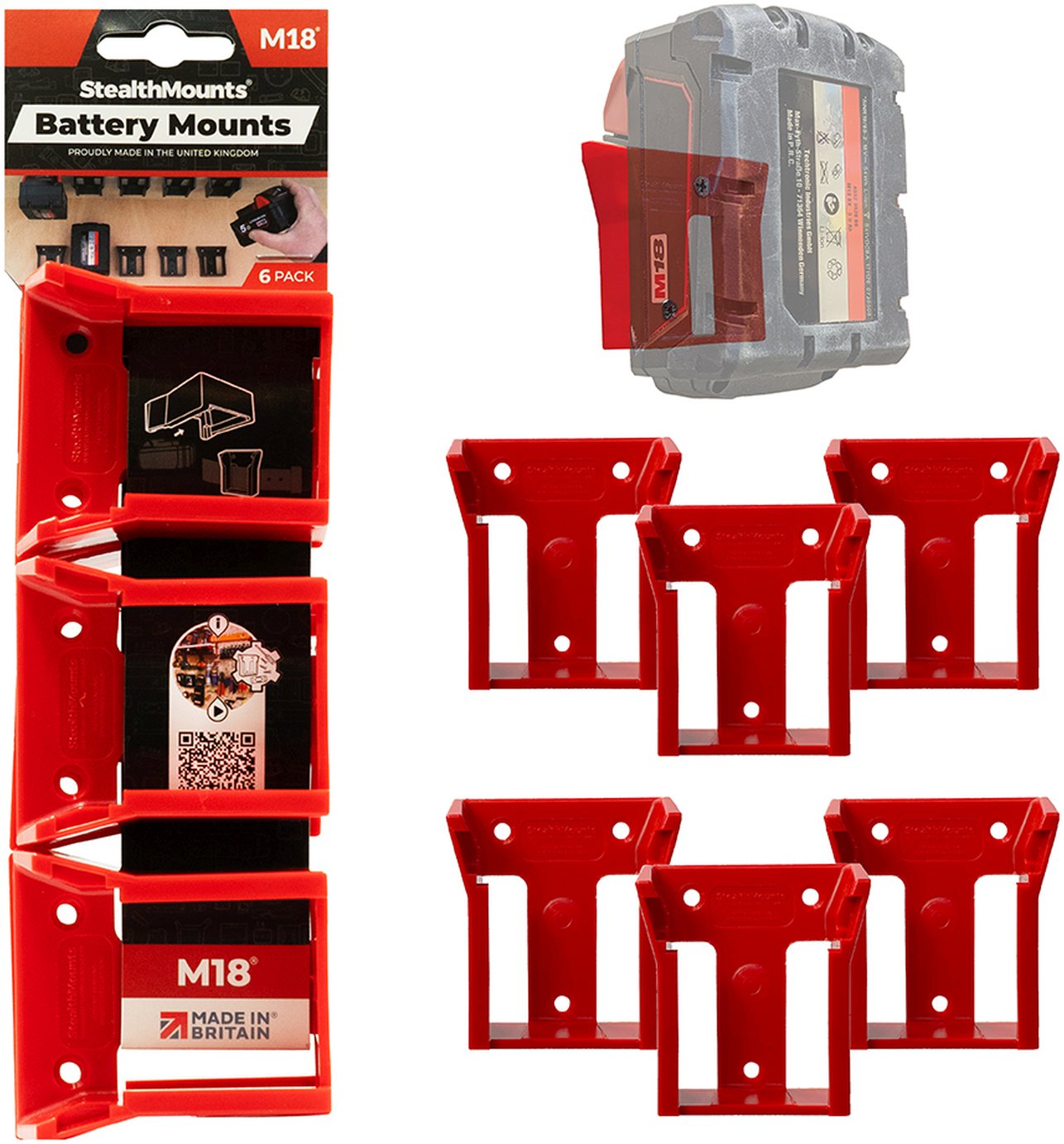 StealthMounts Battery Mounts for Milwaukee M18, 6-Pack