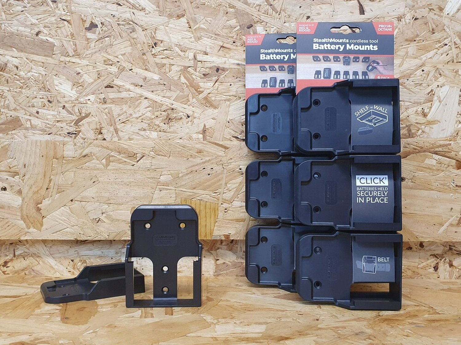 StealthMounts Battery Mounts for AEG & Ridgid Black, 6-Pack