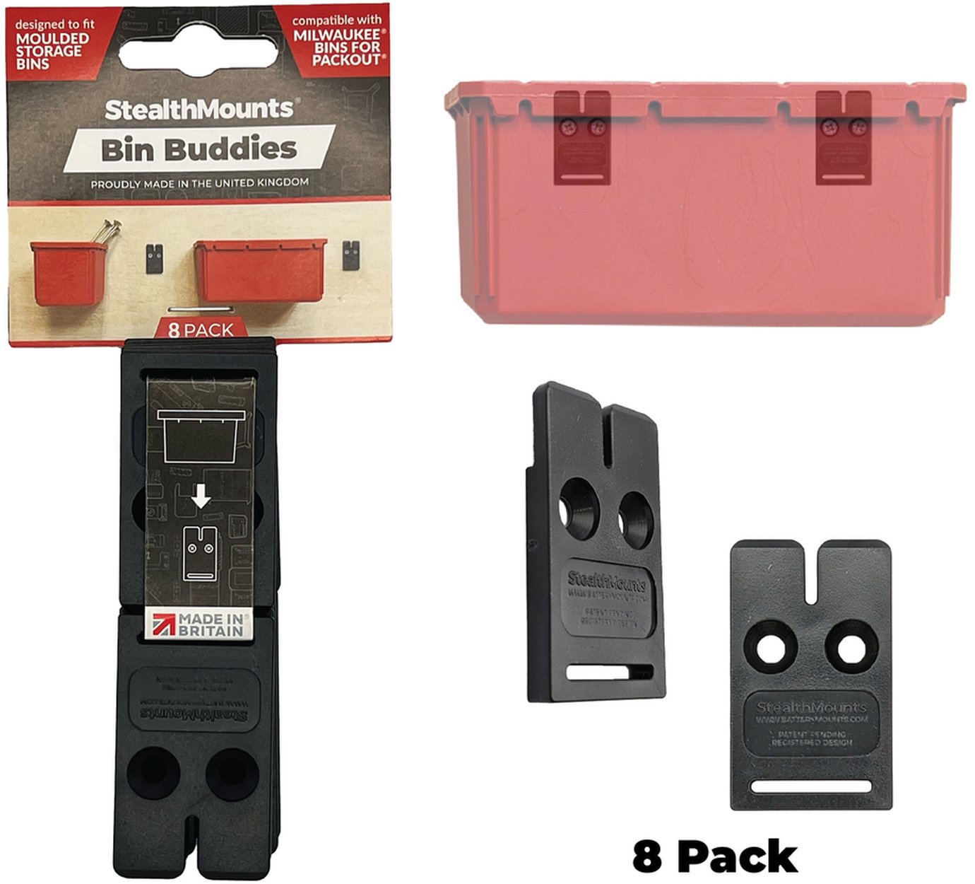 StealthMounts Bin Buddy Black, 8-Pack