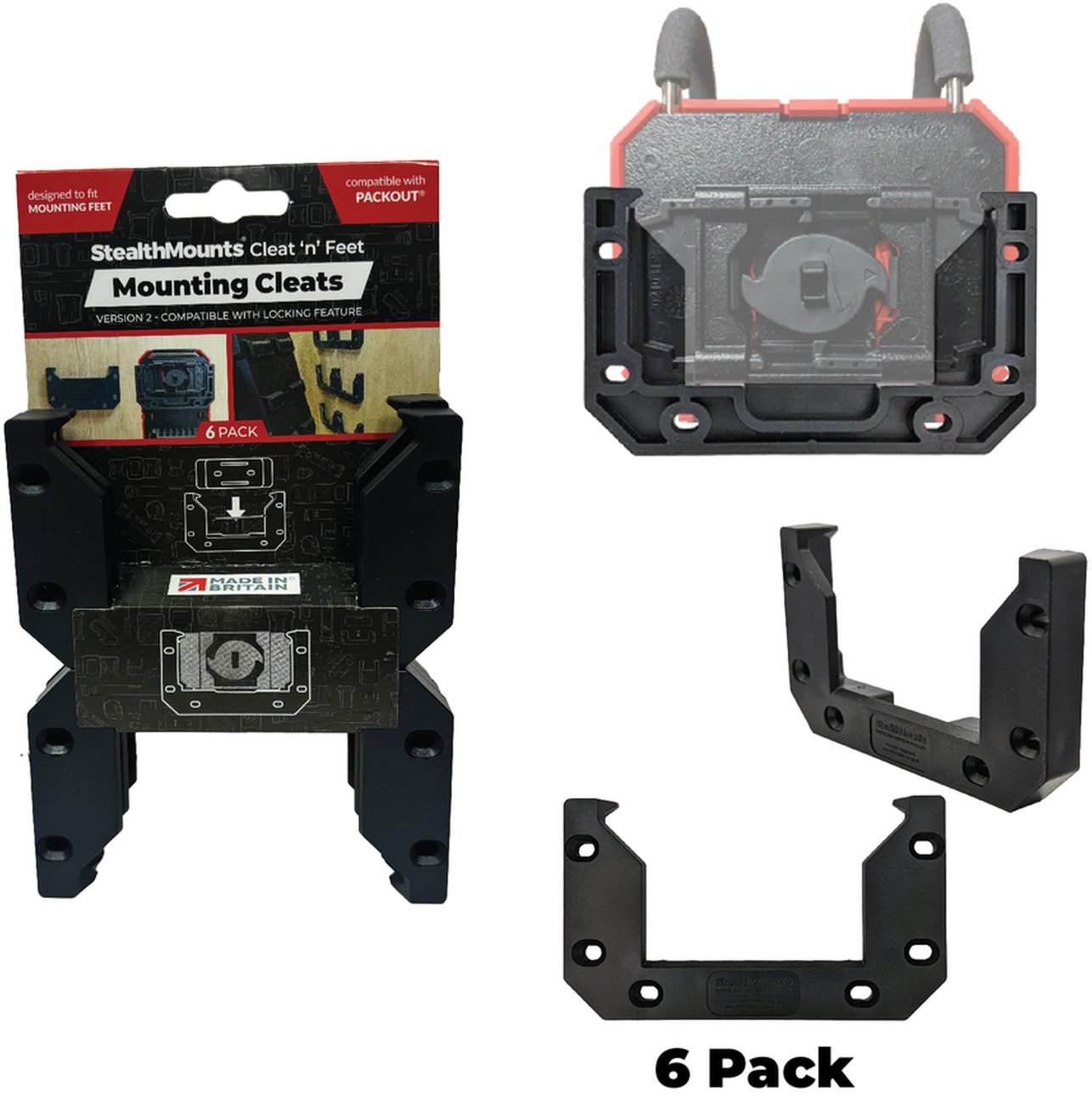 StealthMounts Cleat 'n' Feet Mounting Cleats V2 Black, 6-Pack