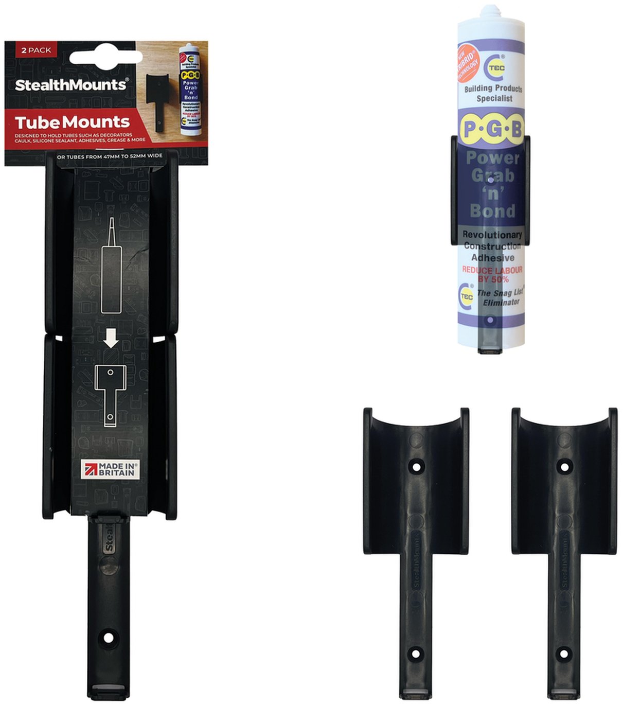 StealthMounts Tube Holders Black, 2-Pack