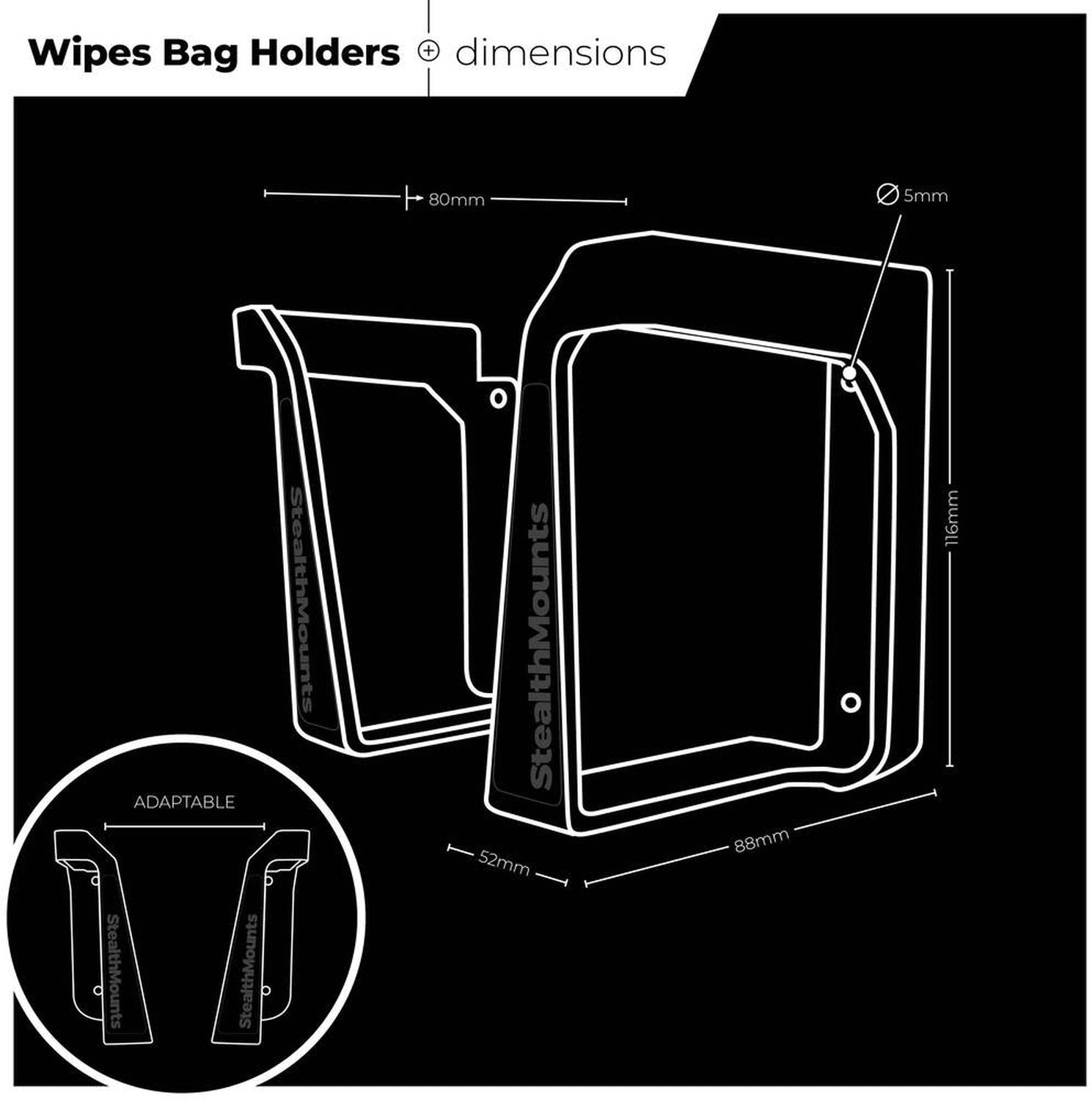 StealthMounts Wipe Holder Black, 2-Pack