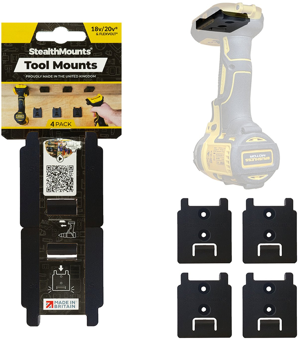 StealthMounts Tool Mounts for DeWALT 18V/20V & Flexvolt, 4-Pack