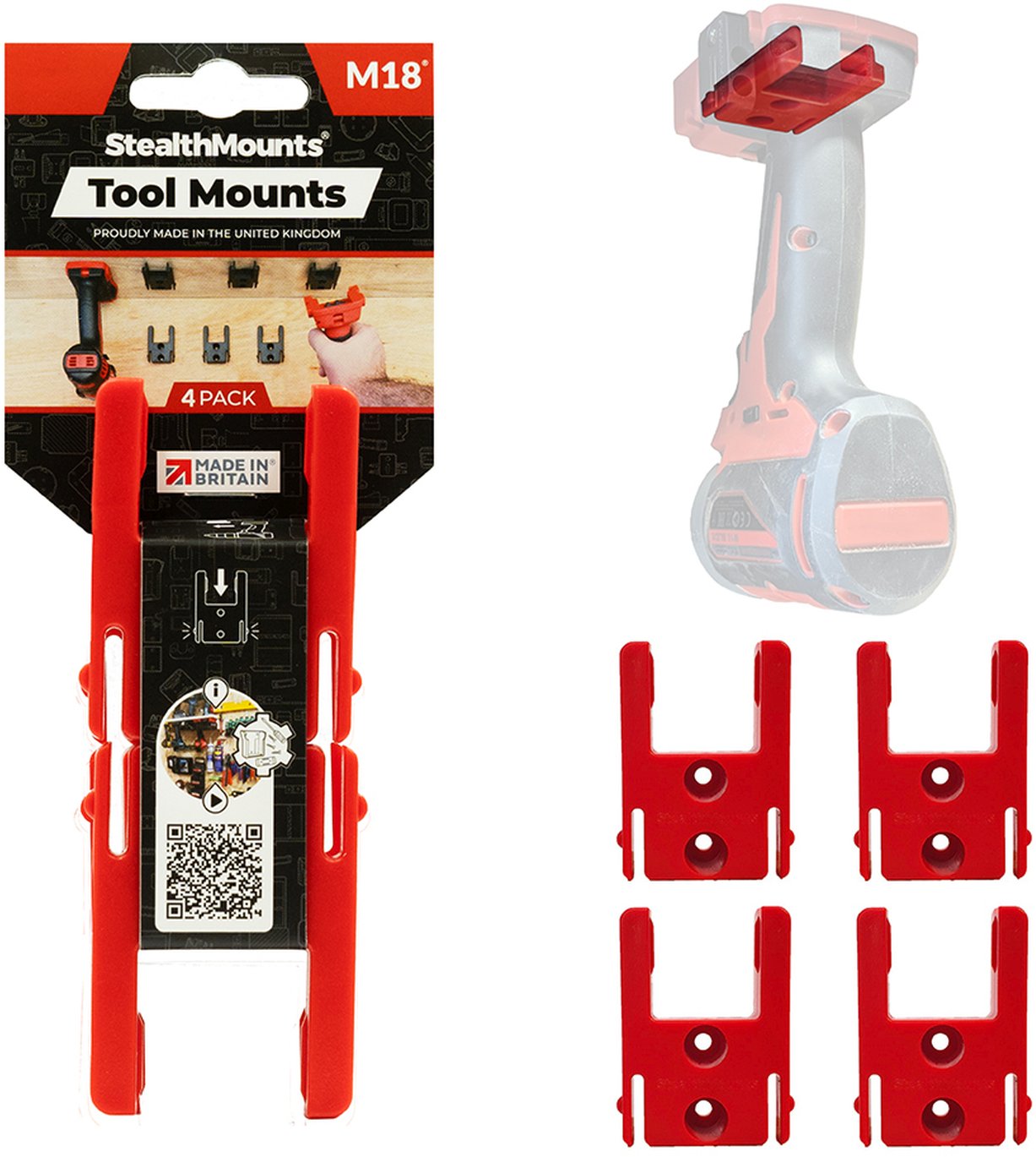 StealthMounts Tool Mounts for Milwaukee M18, 4-Pack