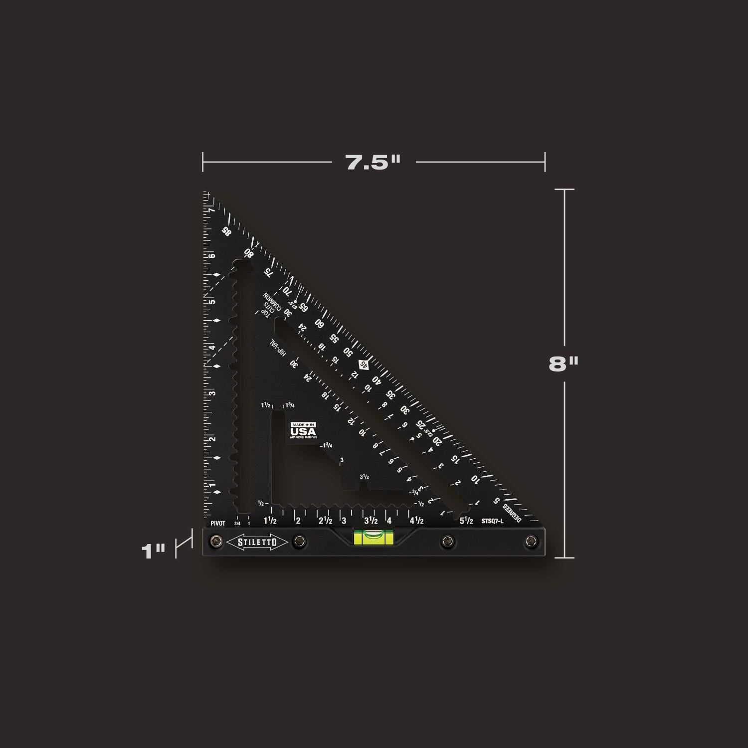 Stiletto STSQ7-L 7 in. Carpenter Square with Level