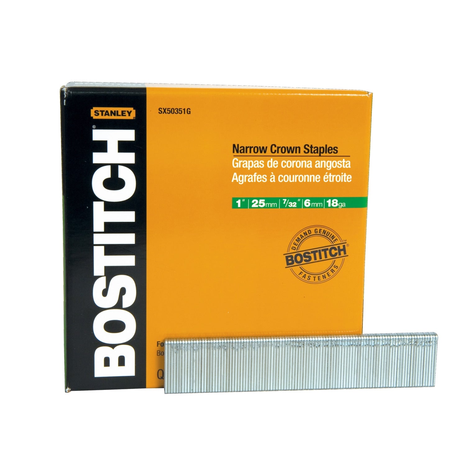 Stanley Bostitch SX50351G 5,000-Qty. 1" Leg 18-Gauge 7/32" Narrow Crown Finish Staples