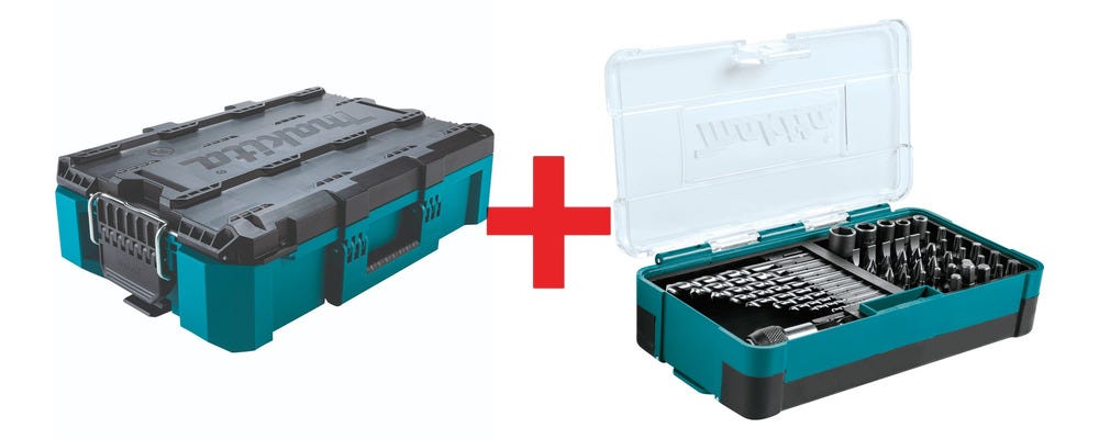 Makita MAKTRAK Medium Tool Box with 48-Piece Metric High Speed Steel Drill Bit, Screw BIt and Socket Set