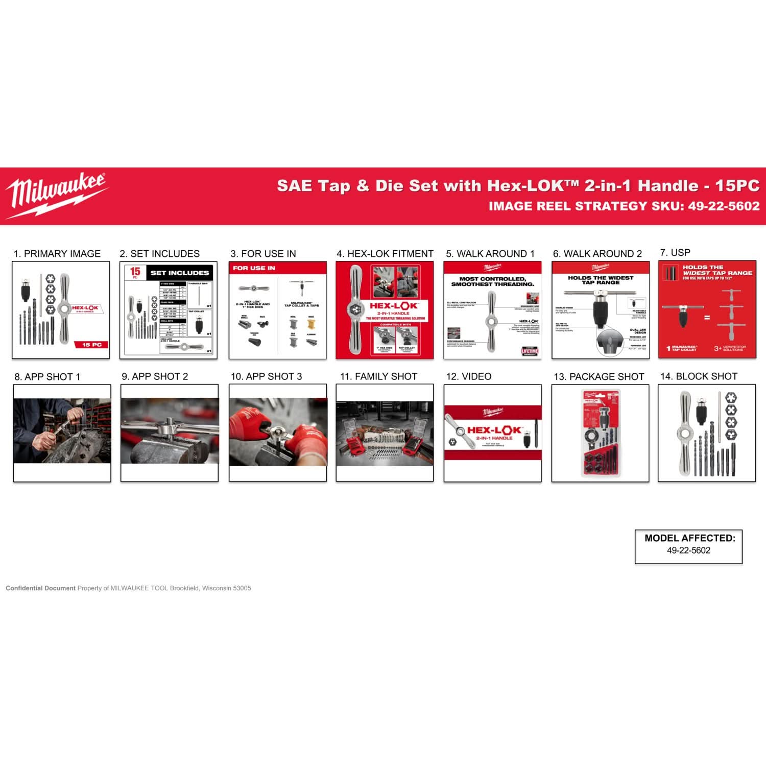 Milwaukee 49-22-5602 15PC SAE Tap and Die Set with Hex-LOK 2-in-1