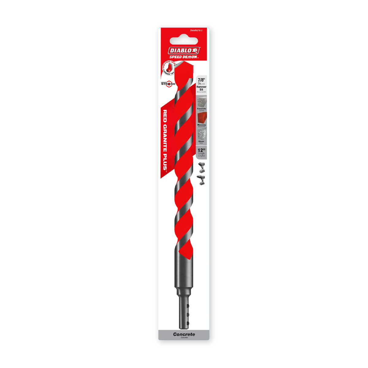 Diablo 7/8 in. x 10 in. x 12 in. SPEEDemon Red Granite PLUS Carbide-Tipped Hammer Drill Bit (DMARG7812) in retail packaging