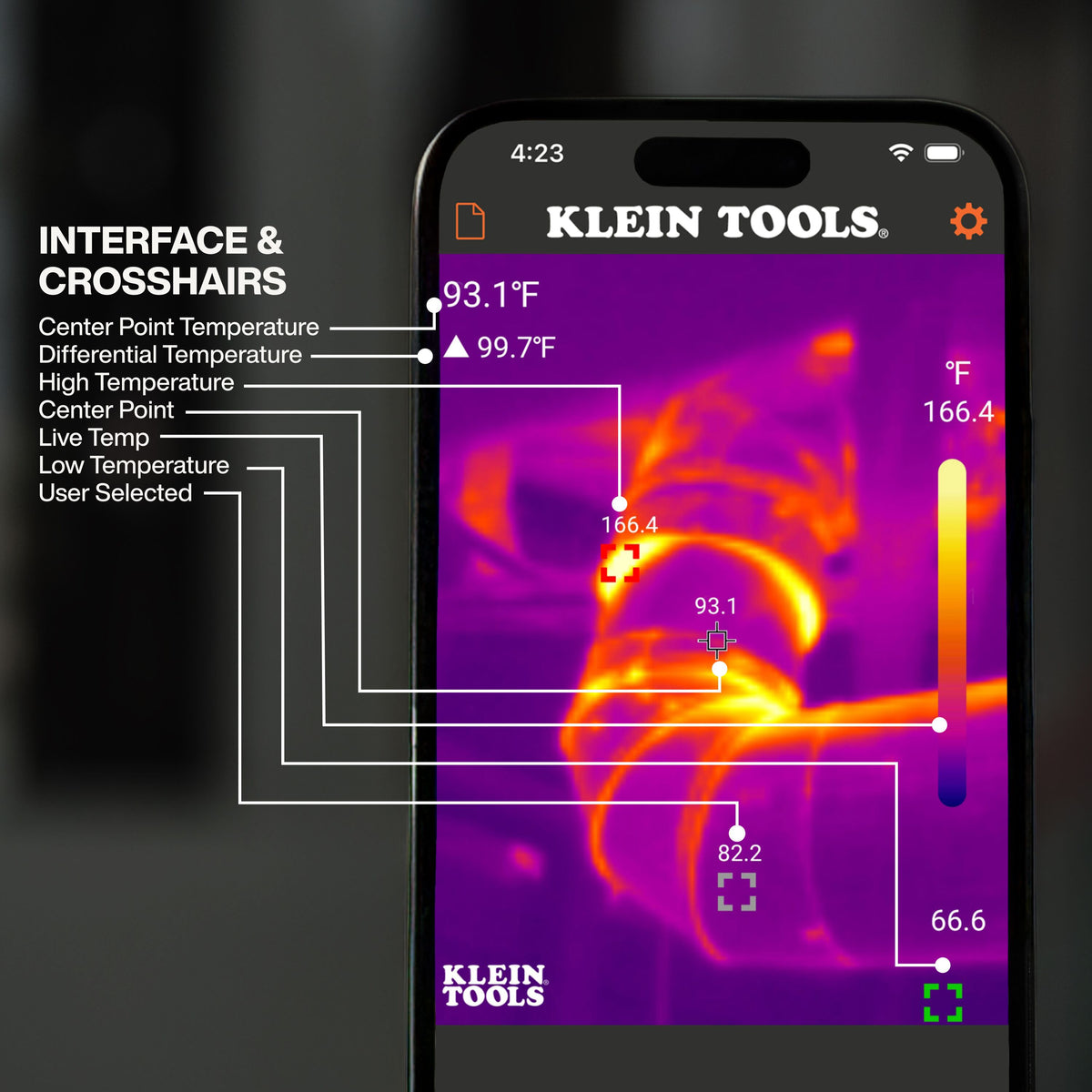 Klein Tools TI223 touch-screen spot, high/low and differential temperature modes