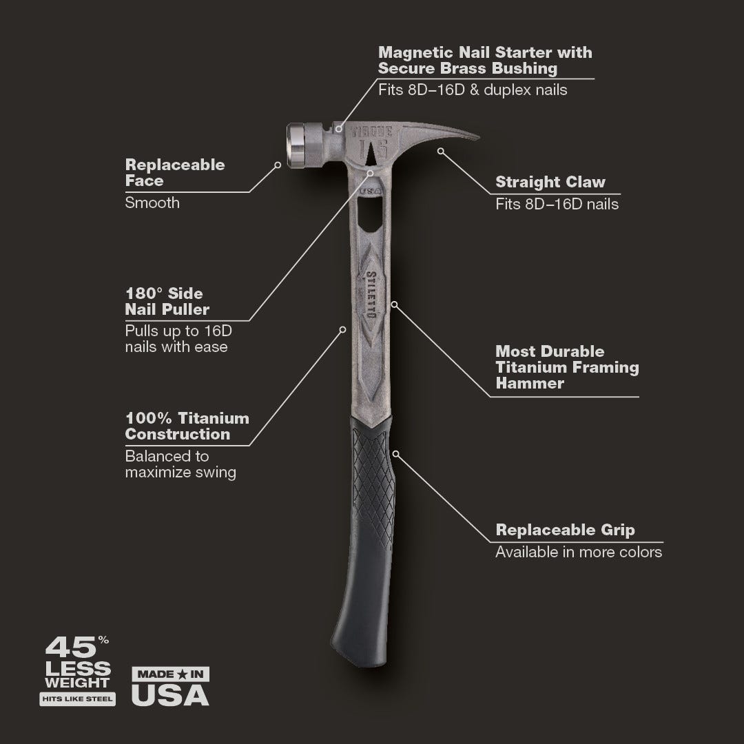Stiletto TIB15SC STILETTO TIBONE 15oz Smooth/Curved Titanium Framing Hammer