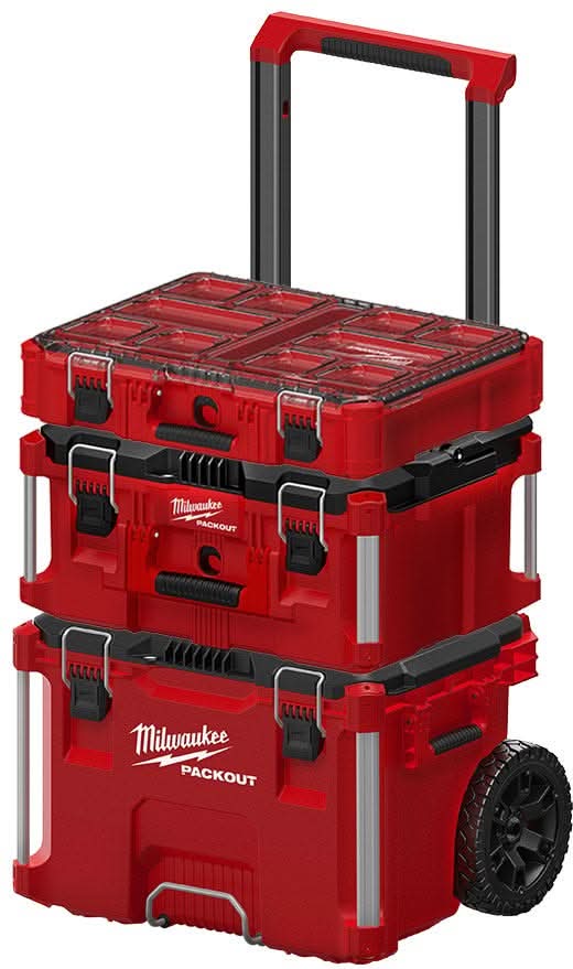 Milwaukee 3-Piece PACKOUT Rolling Tool Box + Large Tool Box + Organize ...