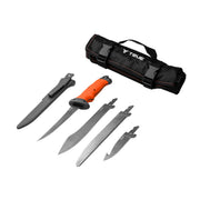 TRUE Swift Edge Hunt Processing Kit with 4 interchangeable blades, sheath, and storage wrap for field dressing