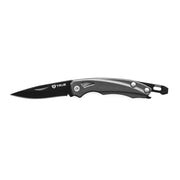 TRUE SlipKnife 1.9-inch drop point folding keychain knife open showing blade and anodized aluminum handle