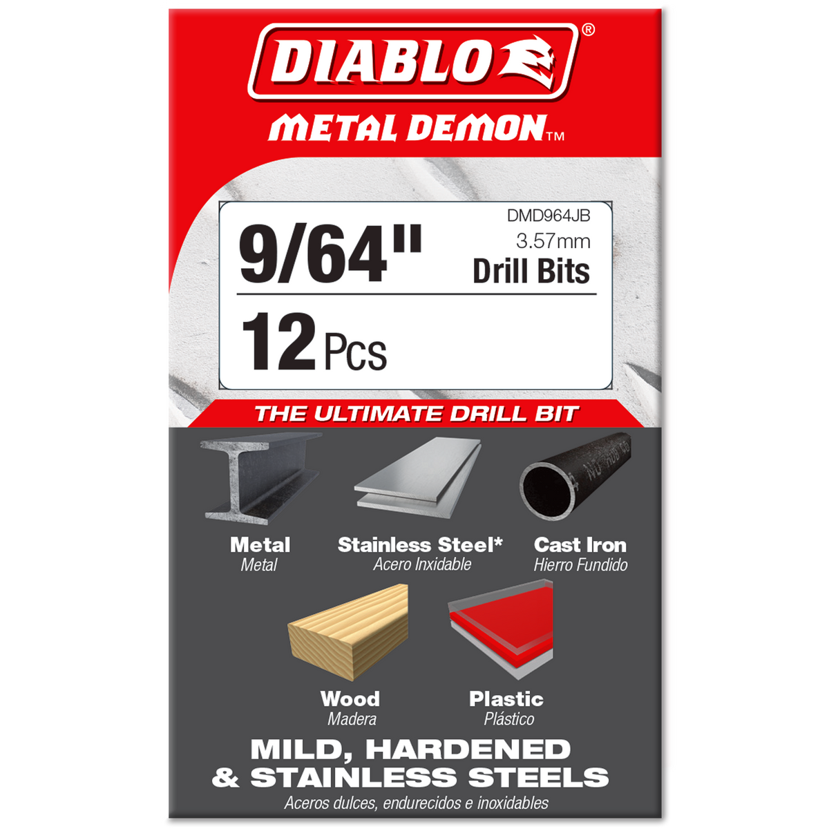 Diablo 9/64 in. Metal Demon Drill Bit for Mild, Hardened and Stainless Steels (DMD964JB) in retail packaging