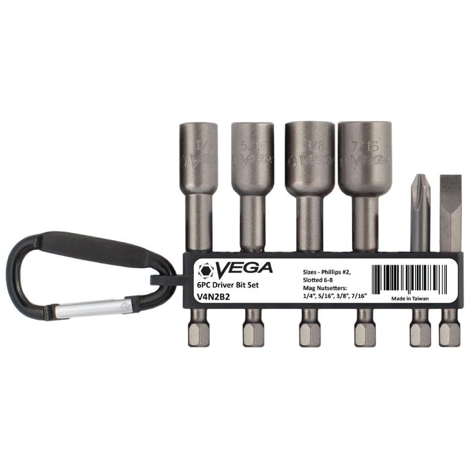Vega V4N2B2 6pc Driver Bit & Nutsetter Set