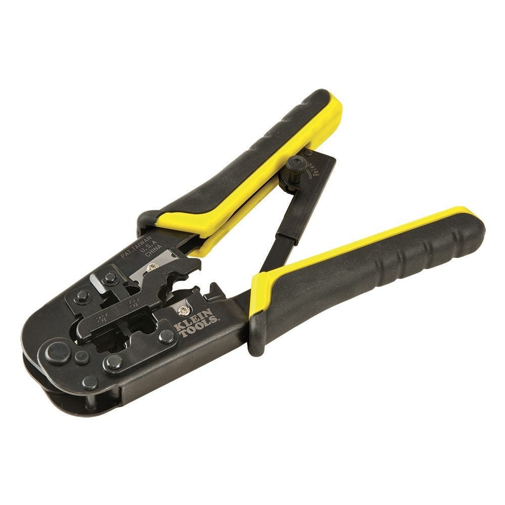 Klein Tools Ratcheting Data Cable Crimper with Pass-Thru Modular Data Plugs, RJ-45-CAT6A, UTP (50-Pack)