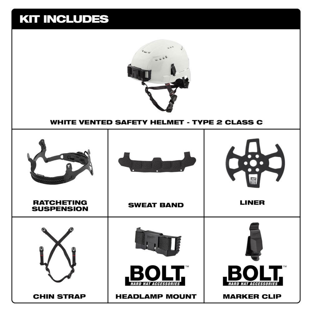 Milwaukee 48-73-1300 White Vented Safety Helmet - Type 2, Class C