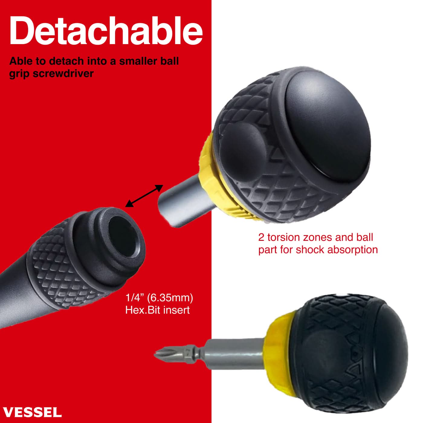 Vessel 2200MBH120K01 BALL GRIP™ Interchangeable Ratchet Screwdriver