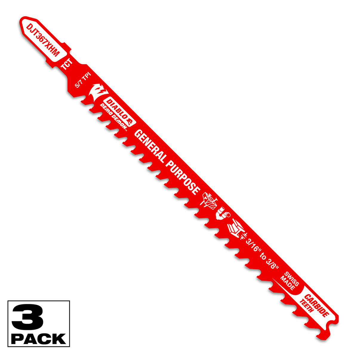 Diablo 5-1/4 in. 5/7 TPI Carbide Jig Saw Blade for General Purpose Cuts (DJT367XHM3)