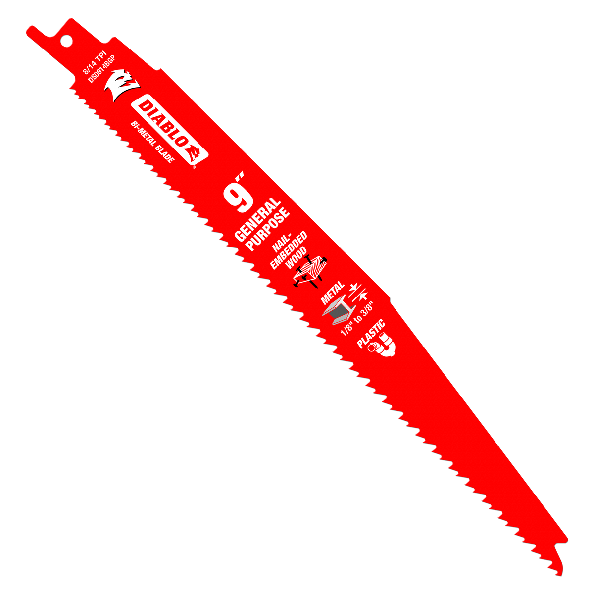 Diablo DS0914BGP 9-in. 8/14TPI Bi-Metal Reciprocating Saw Blade for General Purpose Cuts