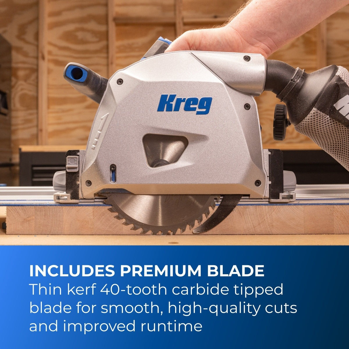 Kreg KPTBPS100A 20V Ionic Drive 6-1/2-in Plunge-Cut Track Saw 4.0Ah Kit