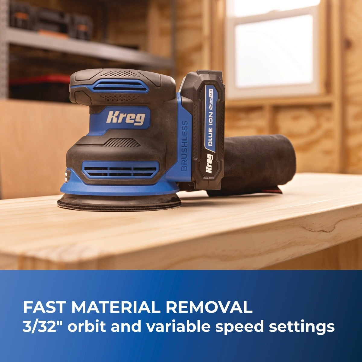 Kreg KPTRS500A 20V Ionic Drive Cordless 5-in Random Orbit Sander, Tool Only