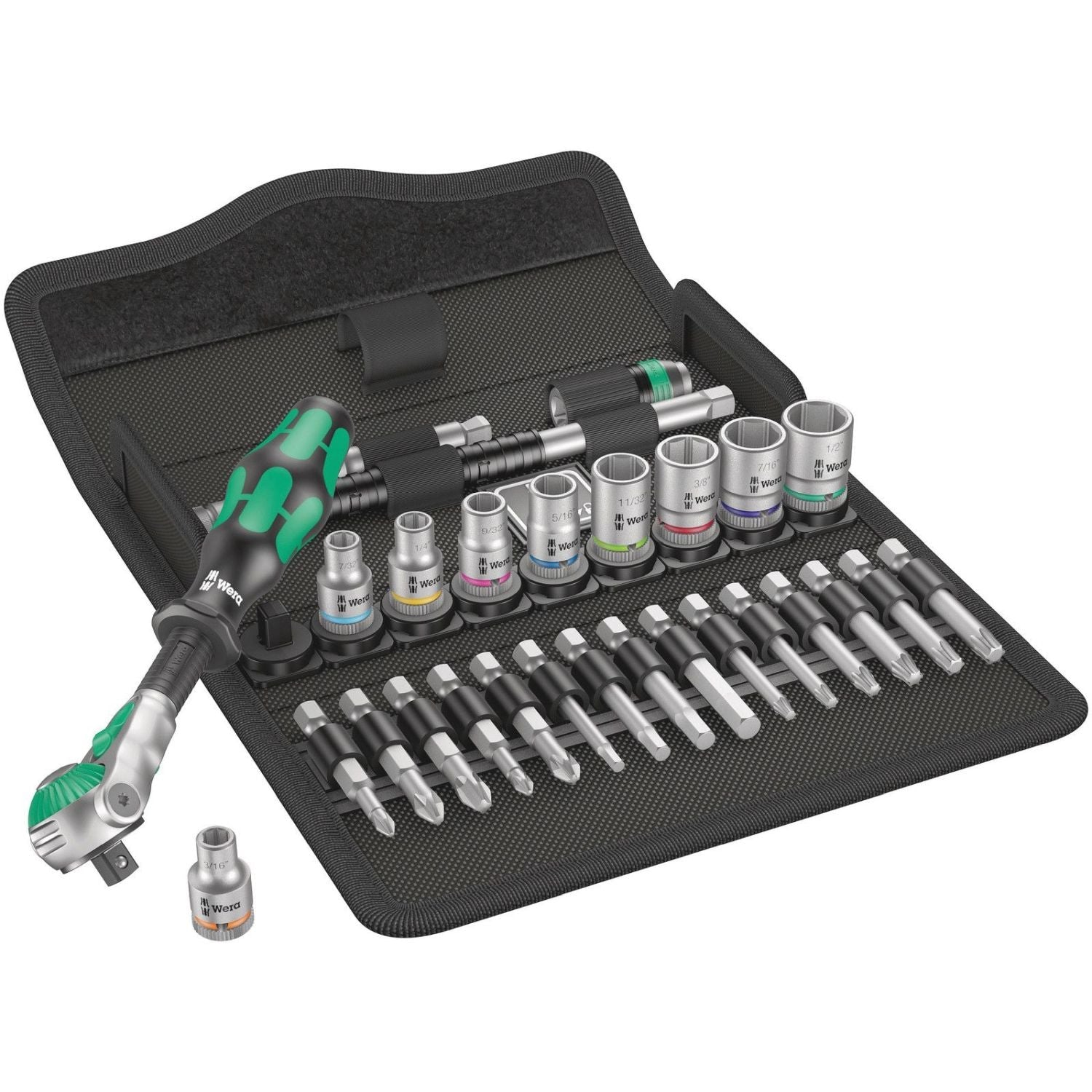 Wera 8100 Sa 9 Zyklop Speed Ratchet Set, 1/4-in. Drive, Imperial, 28-Pieces