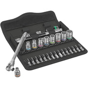 Wera 8100 Sa 10 Zyklop Metal Ratchet Set With Push-Through Square, 1/4-in. Drive, Imperial, 28-Pieces