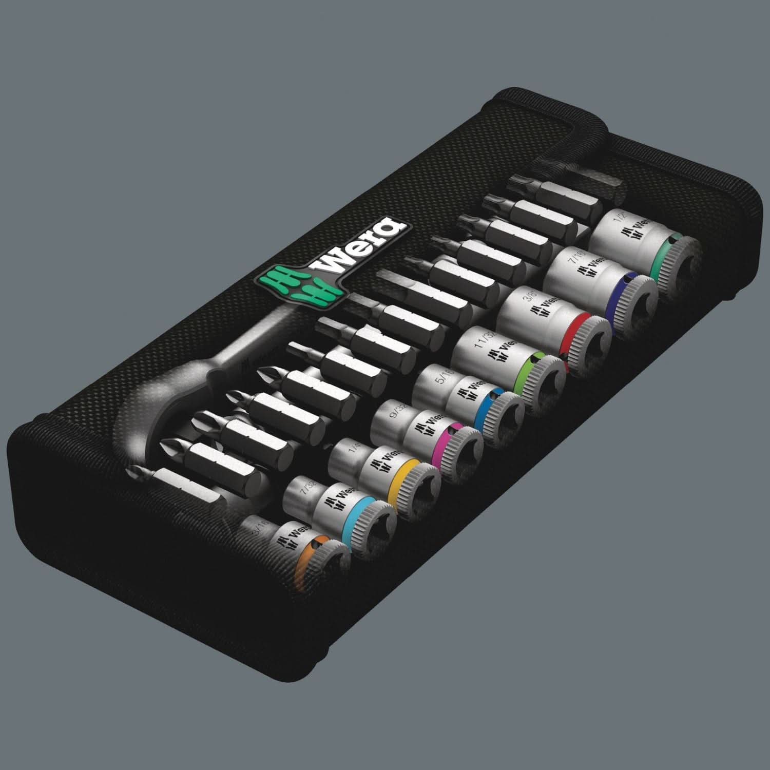 Wera 8100 Sa 11 Zyklop Metal Ratchet Set With Switch Lever, 1/4-in. Drive, Imperial, 28-Pieces
