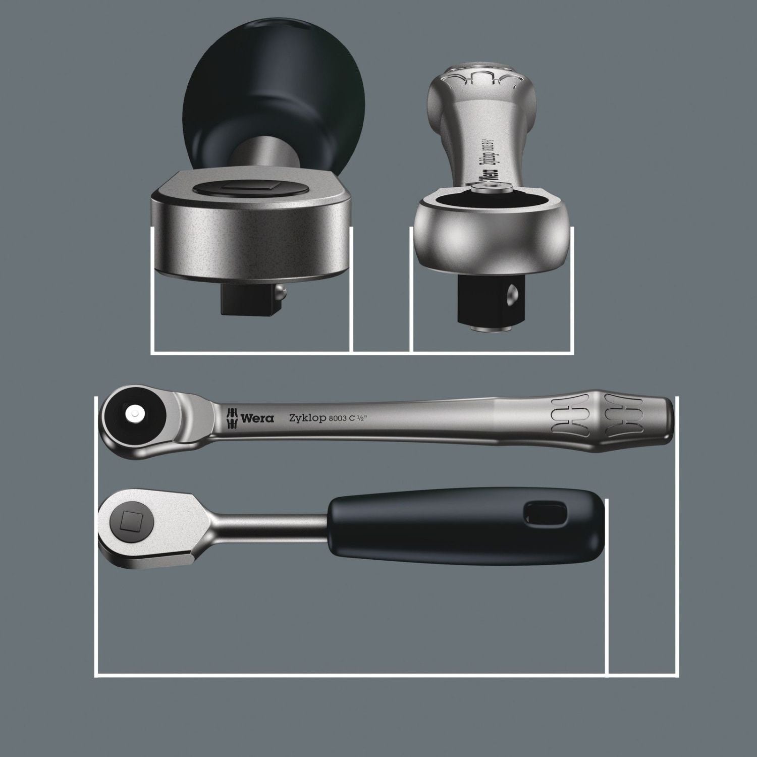 Wera 8003 B Zyklop Metal Ratchet With Push-Through Square And 3/8-in. Drive, 3/8-in.x222-mm.