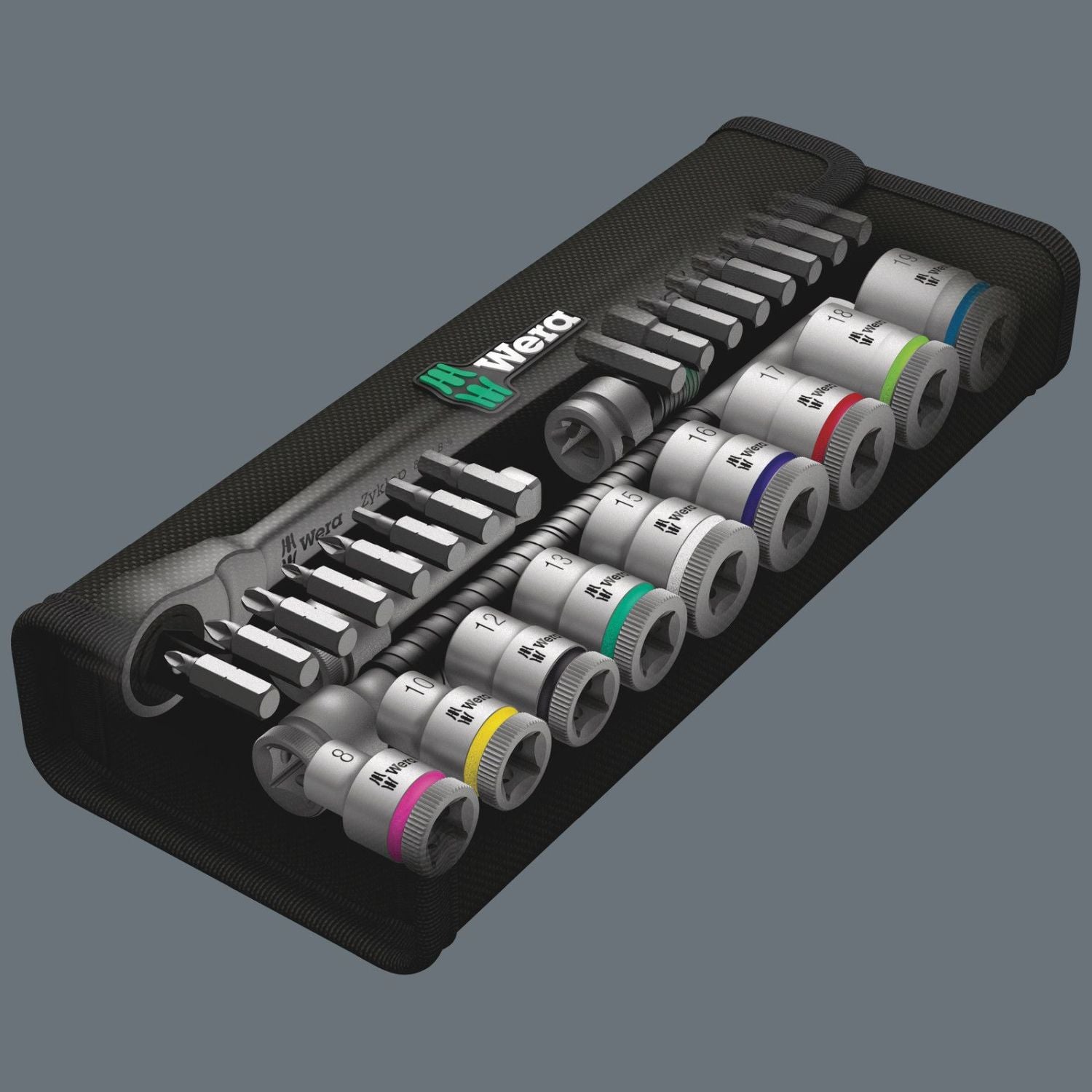 Wera 8100 SB 8 Zyklop Metal Ratchet Set With Switch Lever, 3/8-in. Drive, Metric, 29-Pieces