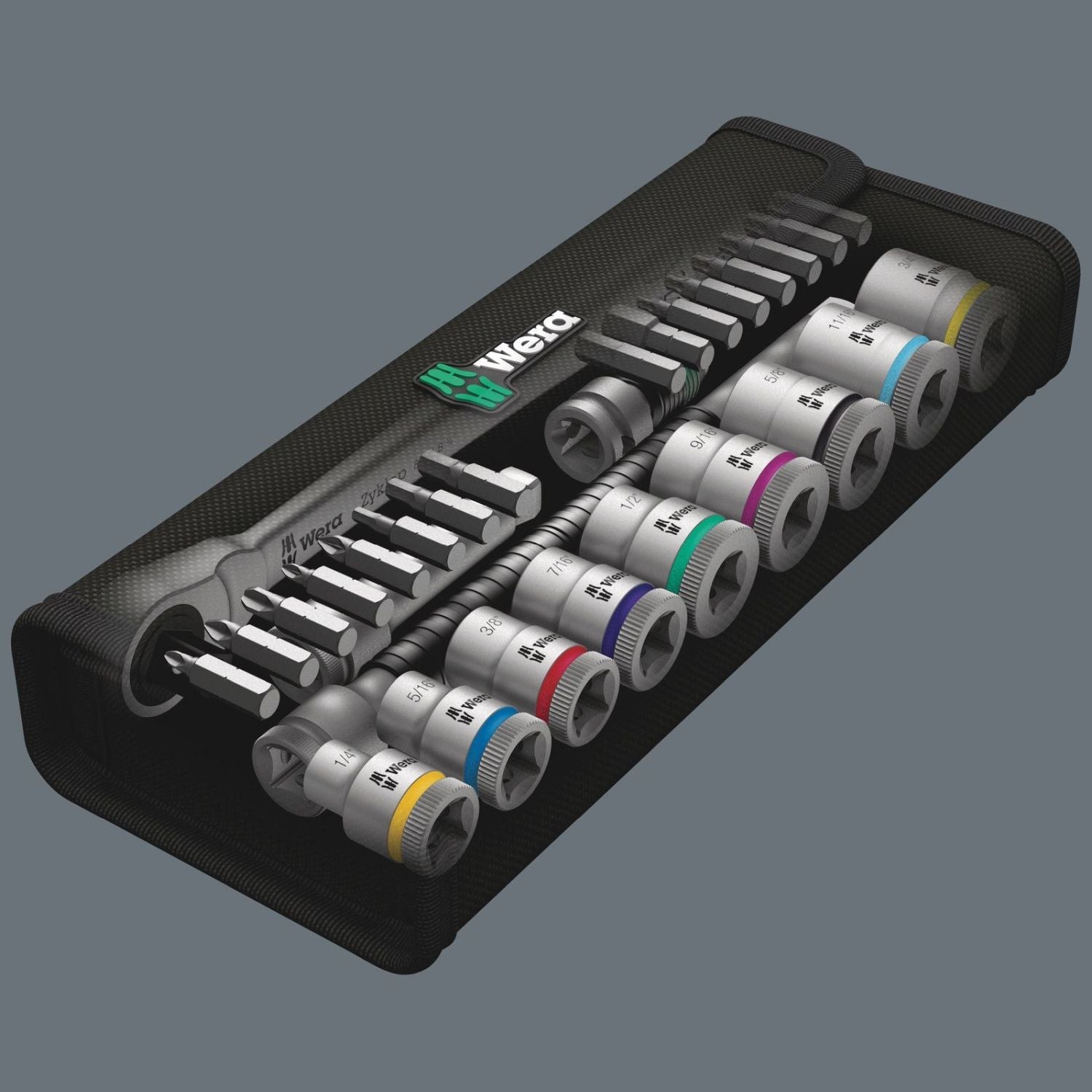Wera 8100 SB 11 Zyklop Metal Ratchet Set With Switch Lever, 3/8-in. Drive, Imperial, 29-Pieces