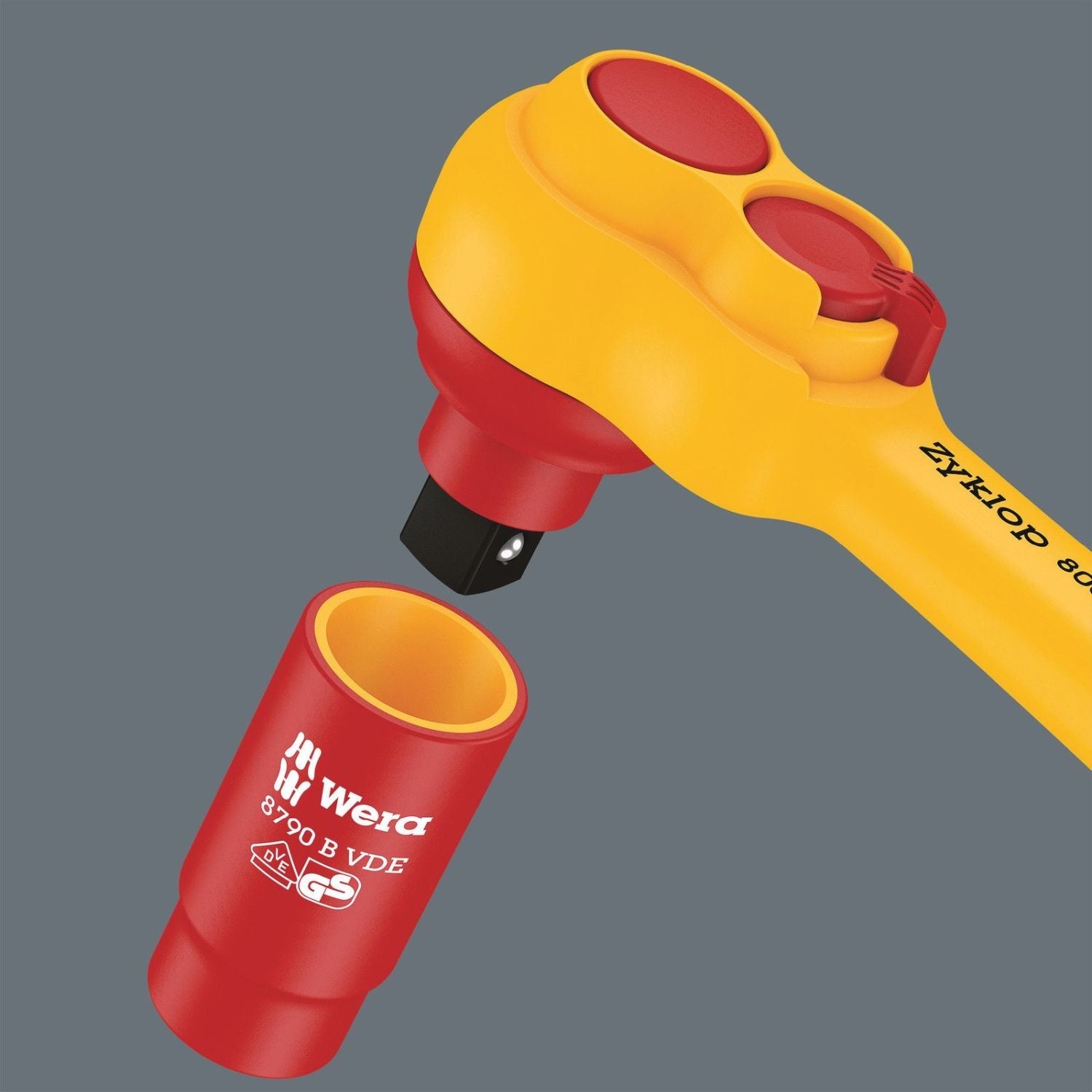 Wera 8007 B VDE Zyklop Ratchet, Insulated, With Switch Lever, With 3/8-in. Drive, 3/8-in.x222-mm.