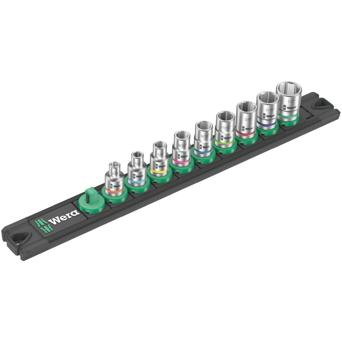 Wera Magnetic Socket Rail A Imperial 1 Zyklop Socket Set, 1/4-in. Drive, Imperial, 9-Pieces