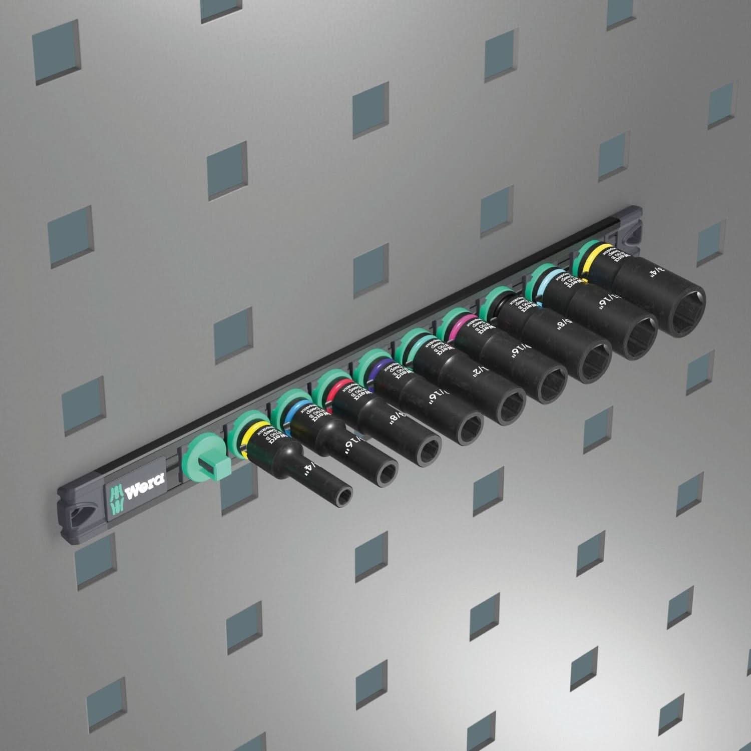 Wera 9661 Magnetic Rail B Impaktor Deep Imperial 1 Socket Set, 3/8-in. Drive, 9-Pieces