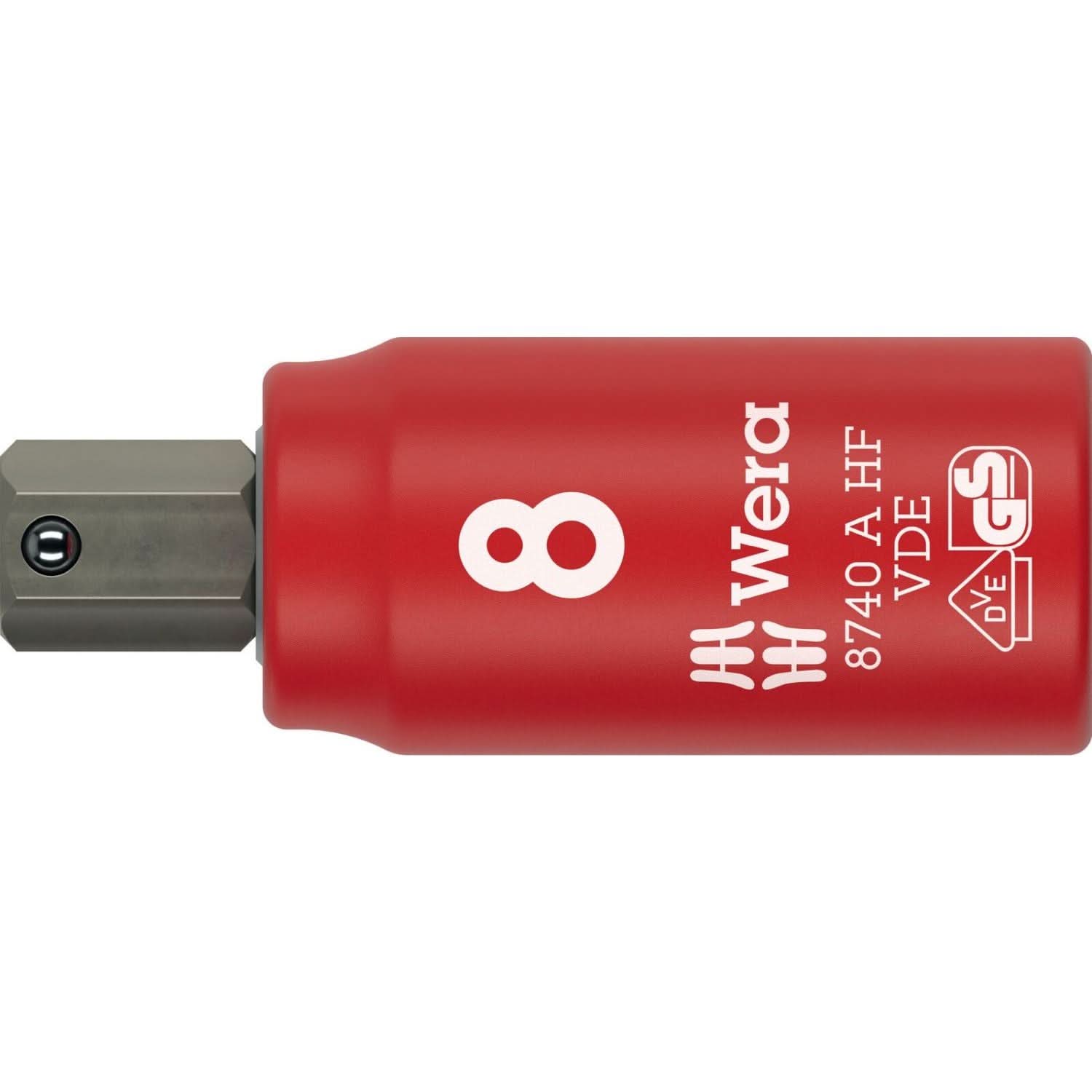 Wera 8740 A VDE Hf Zyklop Bit Socket, Insulated, With 1/4-in. Drive, With Holding Function For Hexagonal Socket Screws, 8x47-mm.