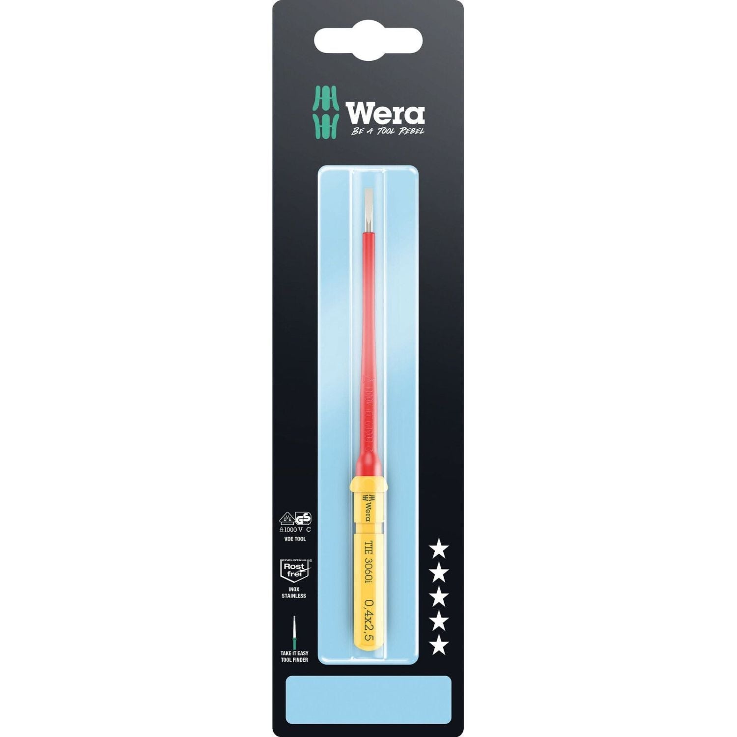 Wera Kraftform Kompakt VDE 3060 I Take It Easy SB, Stainless Steel, 0.4x2.5x157-mm.