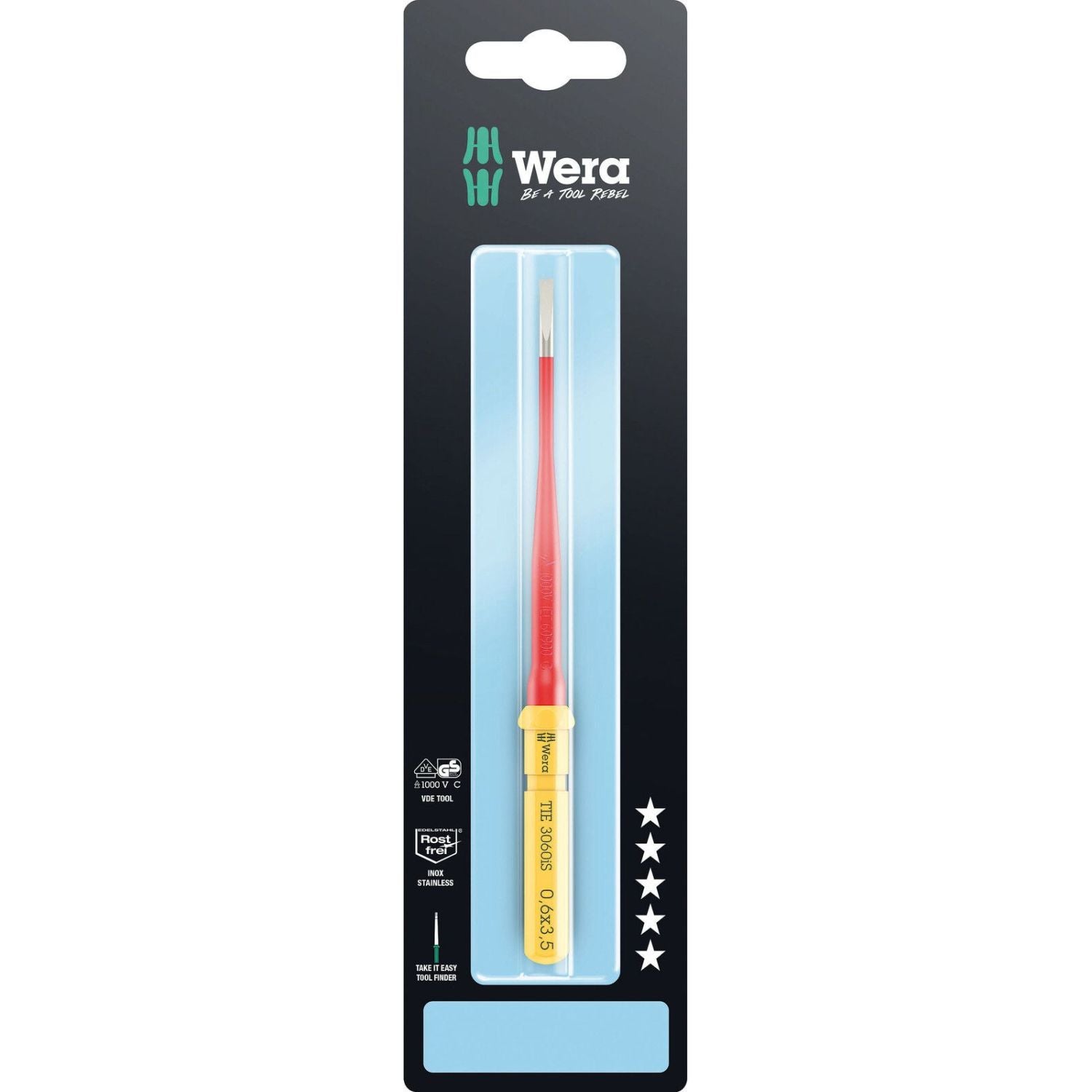 Wera Kraftform Kompakt VDE 3060 Is Take It Easy SB, Edelstahl, 0.6x3.5x157-mm.