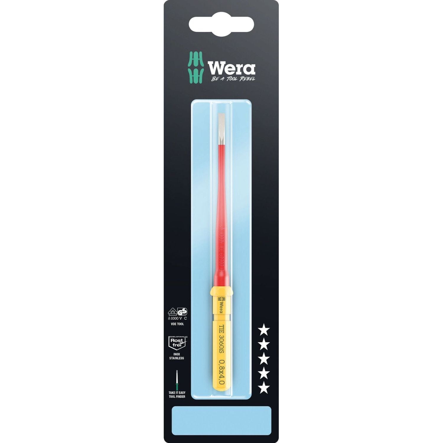 Wera Kraftform Kompakt VDE 3060 Is Take It Easy SB, Edelstahl, 0.8x4x157-mm.