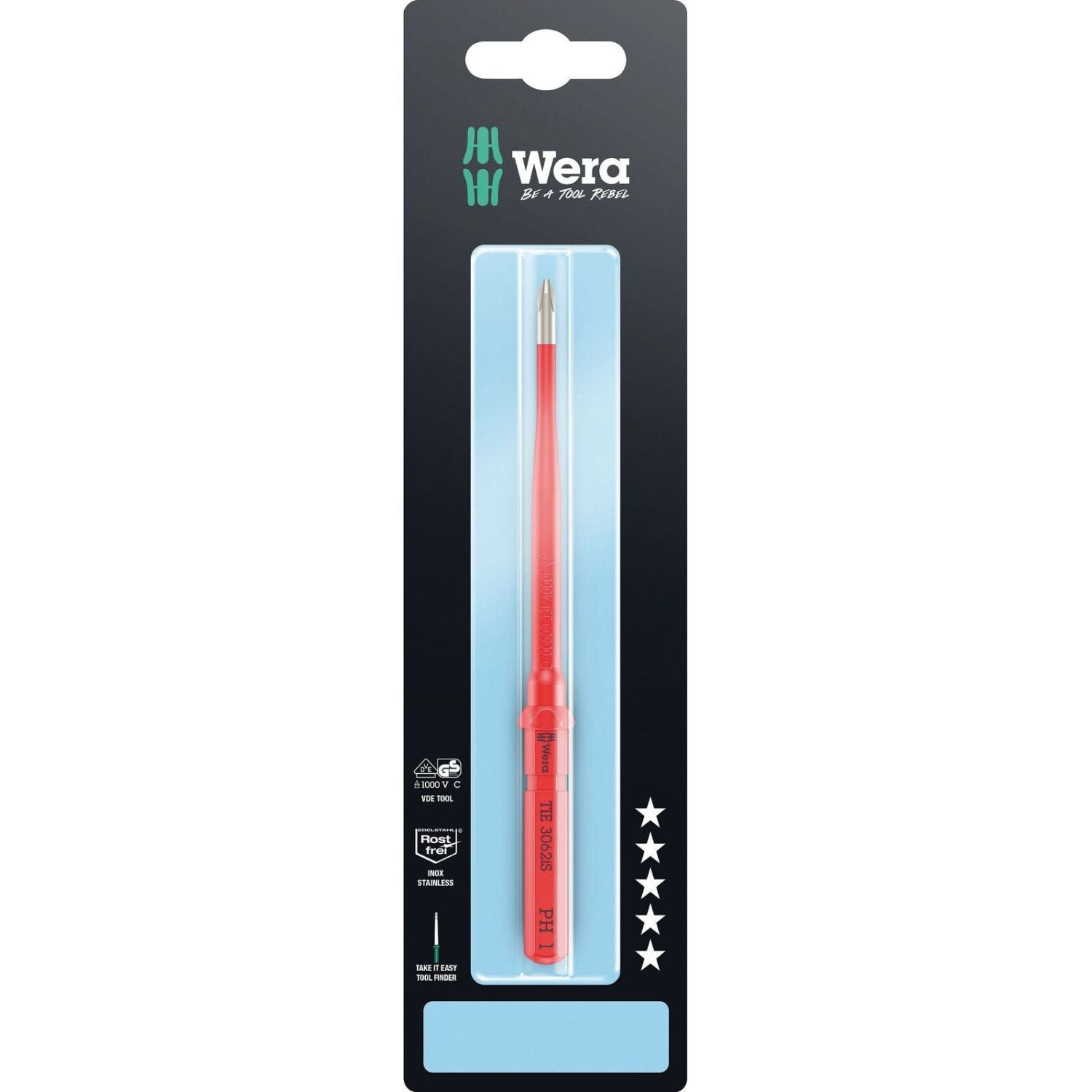 Wera Kraftform Kompakt VDE 3062 Is Take It Easy SB, Stainless Steel, Ph 1x157-mm.